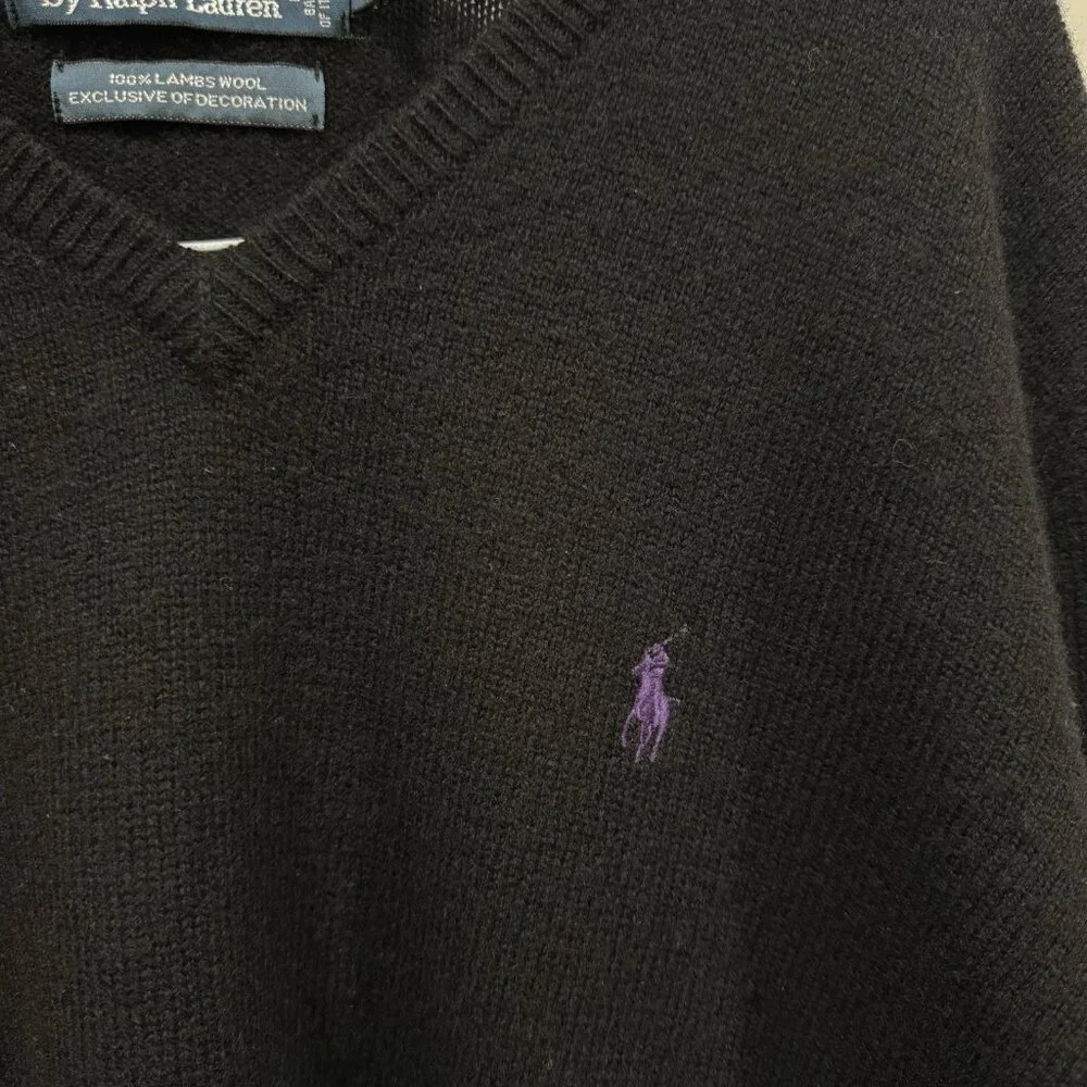 POLO Ralph Lauren Men's‎ Black Sweater Size Large V-Neck 100% Lambs Wool